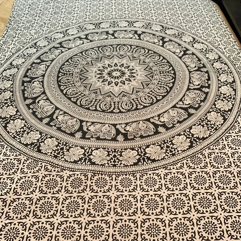Handmade Black and White Elephant Tapestry made in India. 80” X 52”
